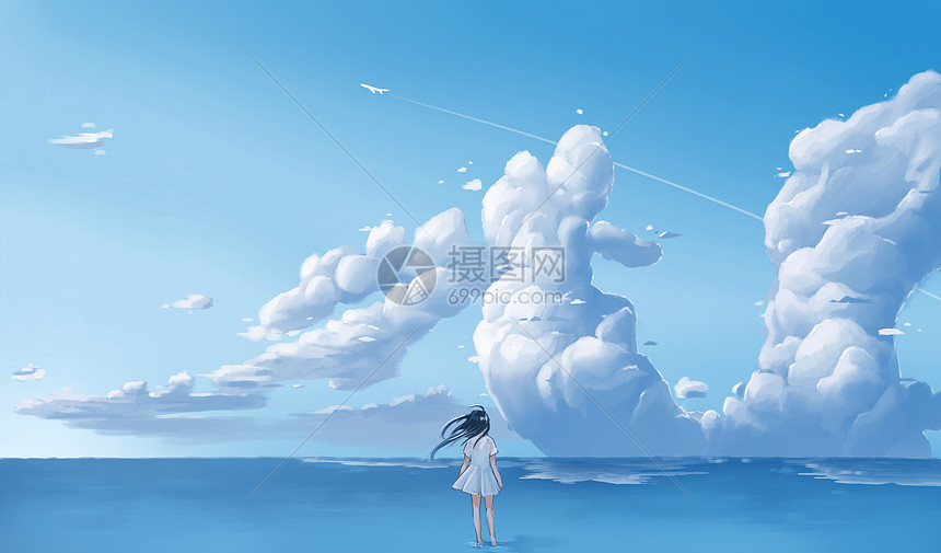 少女云天空图片