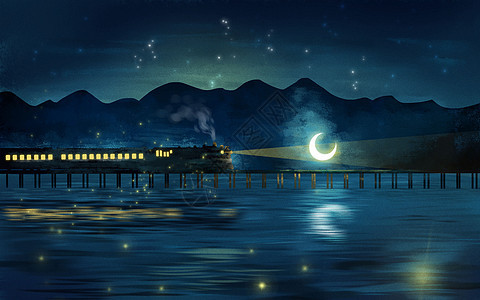 火车和月亮图片