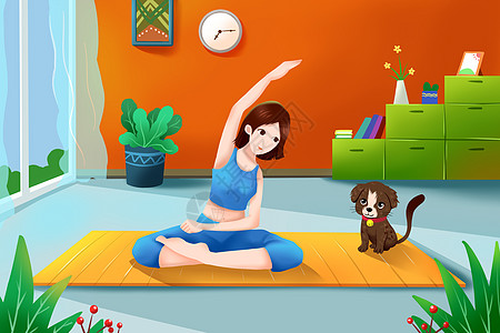 女孩室内瑜伽健身高清图片