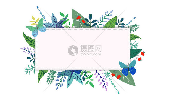 手绘绿叶/花卉装饰框图片