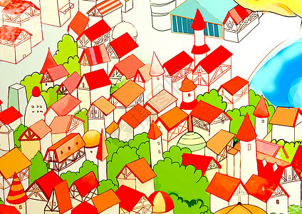 别墅生活红色房子插画