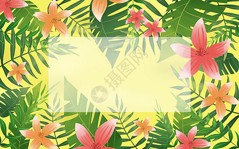 黄底树叶花卉背景图片
