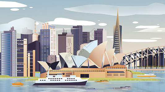 澳洲信用卡扁平城市建筑插画