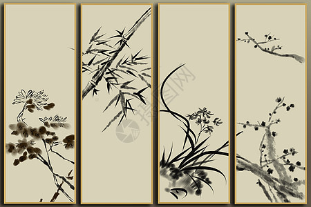 梅兰竹菊条屏图片