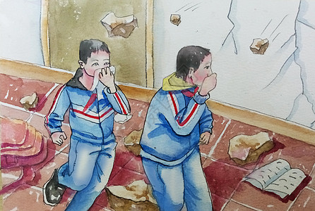 地震逃生的小学生图片