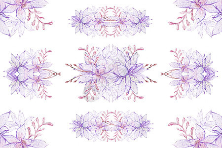 水彩彩铅粉紫植物花纹组合图片