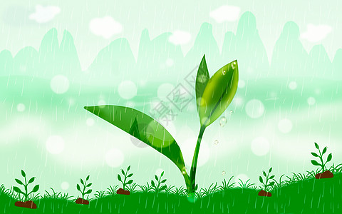 谷雨淡绿色背景插画高清图片