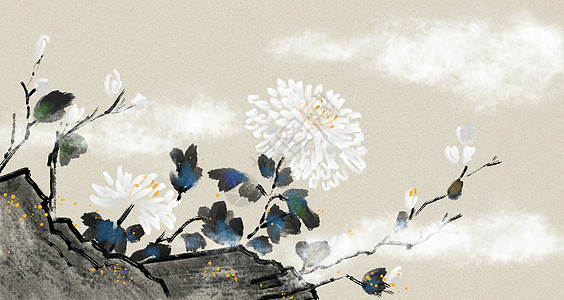 清明中国风水墨花卉插画