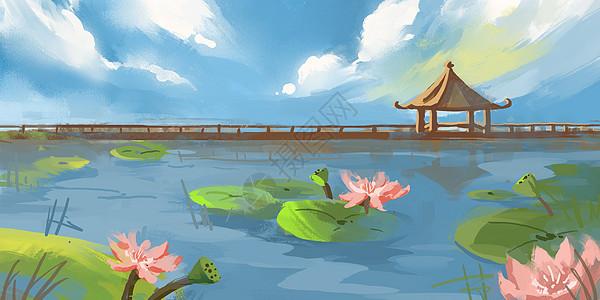 中国风立夏荷花池背景图片