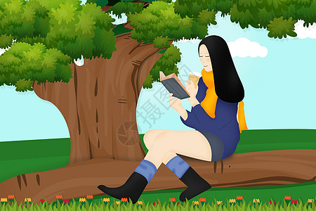 树下看书阅读的女孩图片