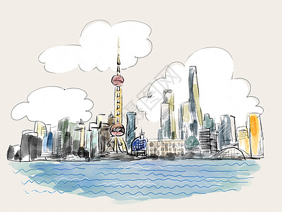 上海地标涂鸦手绘图片