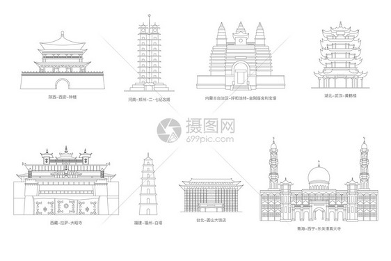 中国印象矢量建筑图片