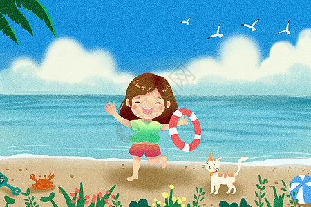 女孩在海边玩耍图片