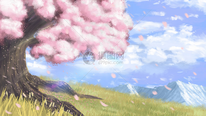 梦幻樱花树插画图片下载-正版图片400131043-摄图网
