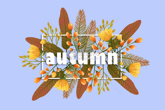 秋日字母边框花卉植被背景图片