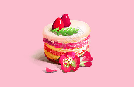 草莓蛋糕红色小花高清图片