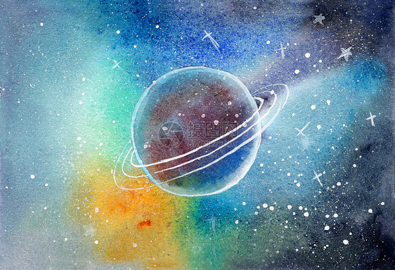 水彩星空星球