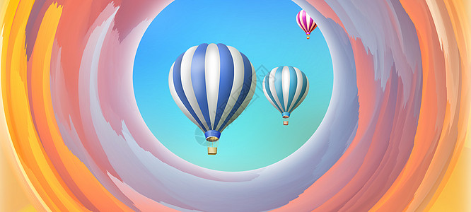 朝霞天空彩云热气球天空设计图片