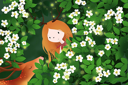 花丛里的鹿少女图片
