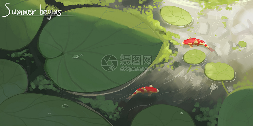 夏天池塘风景插画图片下载-正版图片400135309-摄图网