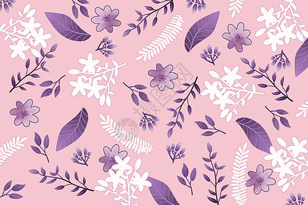 粉叶子粉紫色唯美花卉植被背景插画