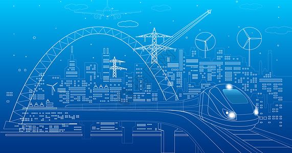 飞机矢量城市科技线条背景设计图片