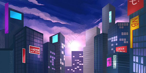 紫色建筑城市建筑插画插画
