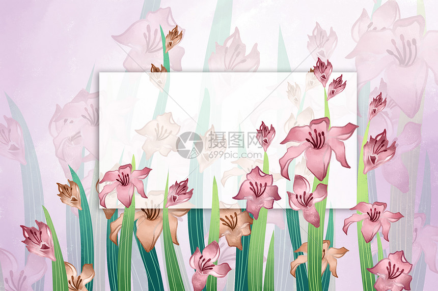 唯美粉色花卉边框背景图片