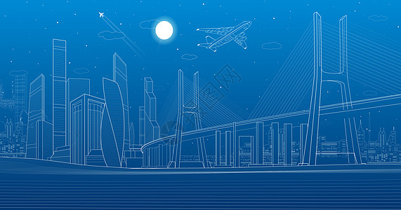 大桥夜景科技城市线条设计图片