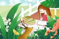 花园里读书的女孩图片