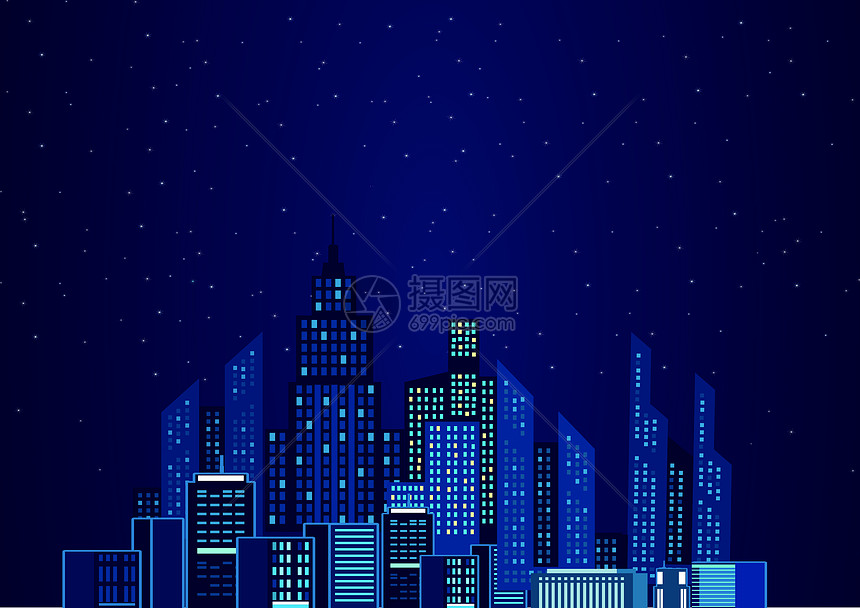 星空下城市建筑矢量图图片