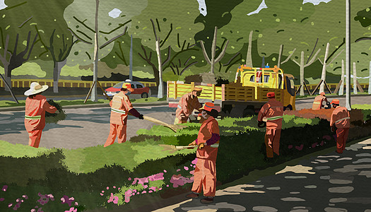 肠道环卫工人插画_肠道环卫工人卡通_肠道环卫工人插图_手绘_板绘_摄