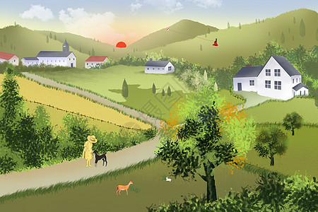 田园插画壁纸背景图片