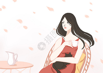 午后休闲优雅女性插画