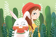 偷吃西瓜的小白兔图片