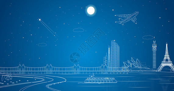 埃菲尔铁塔科技城市线条设计图片