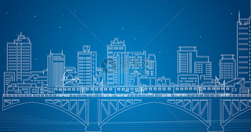 火车城市线条