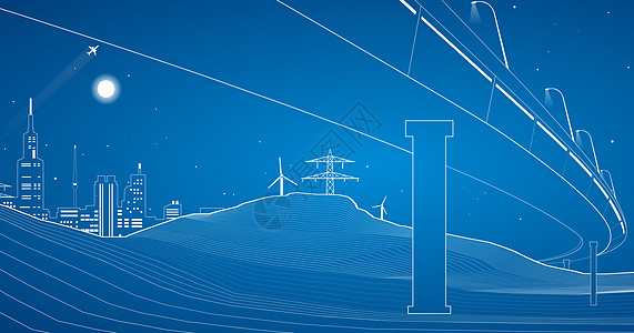 天空缆车城市桥梁线条设计图片