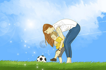 教孩子踢球的母亲图片