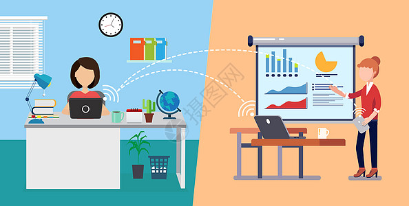 会议桌面互联网办公场景插画