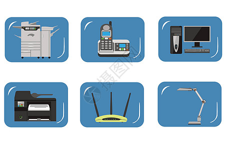 小米路由器办公用具背景素材插画