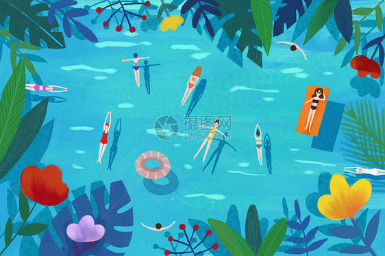 夏日游泳插画图片素材_免费下载_psd图片格式_vrf高清图片400153183