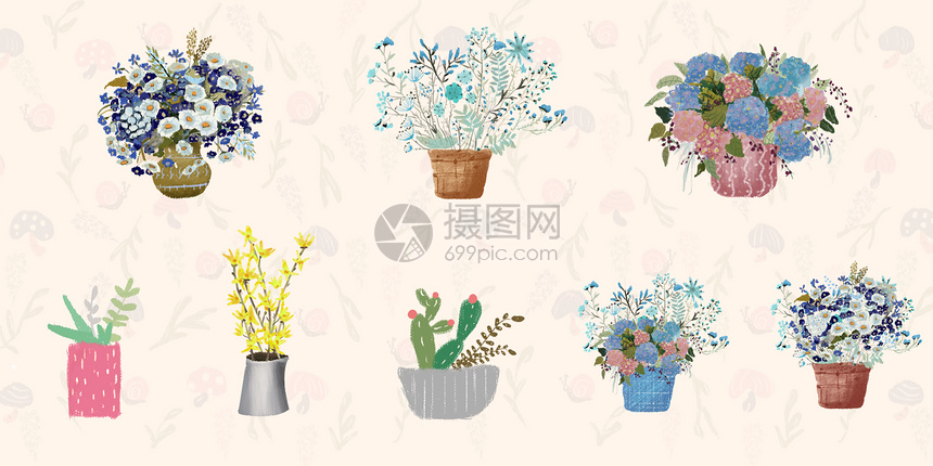 小清新花卉盆栽素材图片