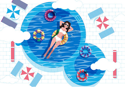夏日泳池游泳插画图片