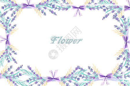 紫色边框手绘水彩花卉背景插画