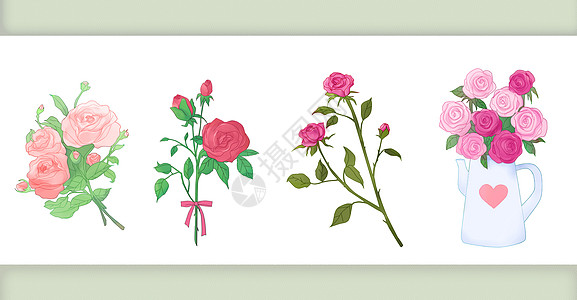 浪漫情人节玫瑰花水彩花卉元素插画