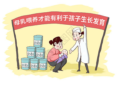 中国母乳喂养日时事漫画背景图片