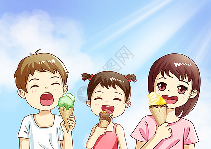 吃甜品夏天吃冰淇淋插画