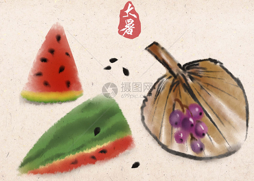 夏季水墨插画图片