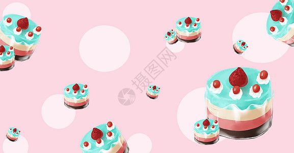 手绘甜品草莓蛋糕插画图片